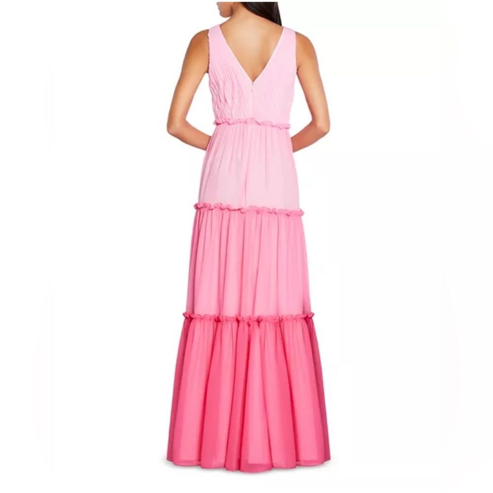 Aidan Mattox V-Neck Ciffon Color-Block Tiered Maxi Gown in Pink, NWT, Size 0 - Picture 3 of 13